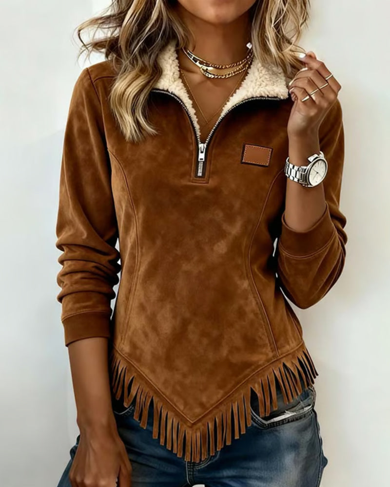 Isla | Half-Zip Fringe Sweatshirt