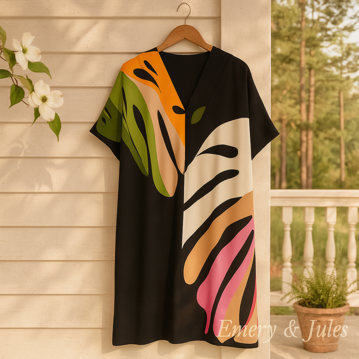 Beatrise | Casual Colorful Leaf Print Dress