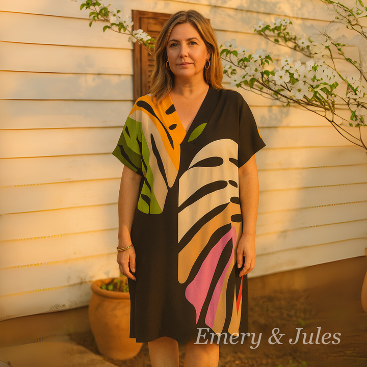 Beatrise | Casual Colorful Leaf Print Dress
